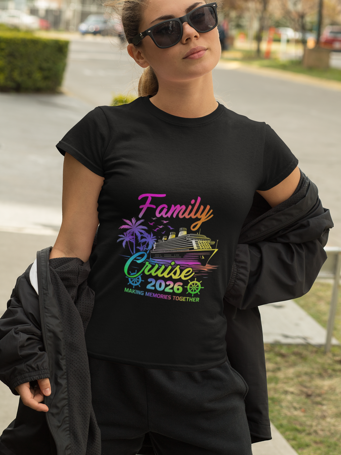 Family Cruise 2026 Matching T-Shirt – Black Heavyweight Unisex Tee | NoaiCraft